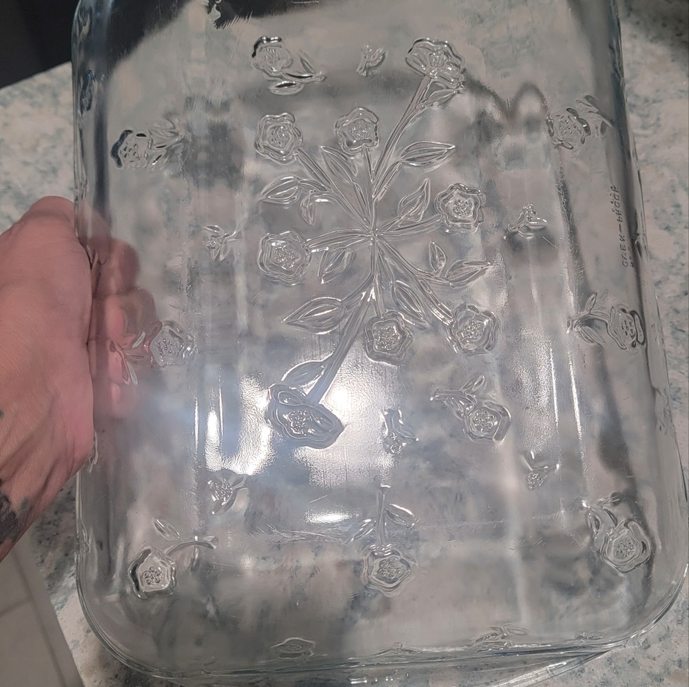 Vintage 9x13 Anchor HOCKING Glass Baking Dish with Floral Design
